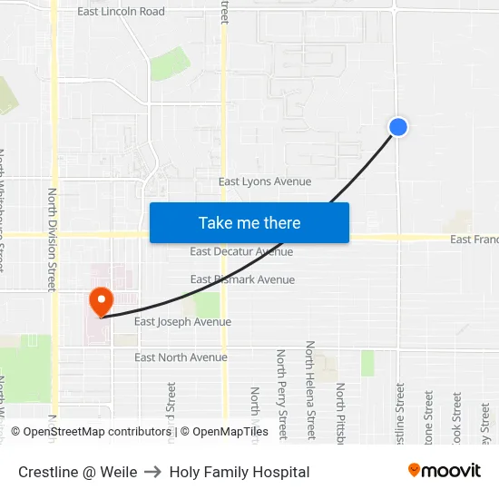 Crestline @ Weile to Holy Family Hospital map