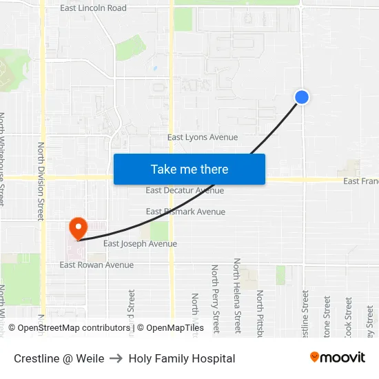 Crestline @ Weile to Holy Family Hospital map