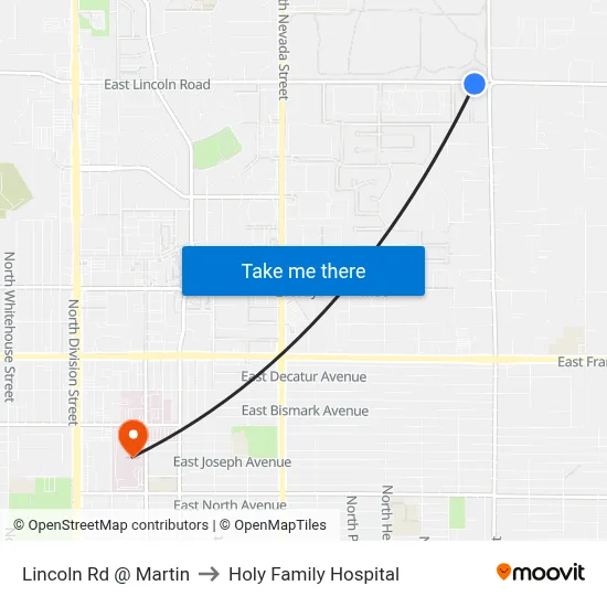 Lincoln Rd @ Martin to Holy Family Hospital map