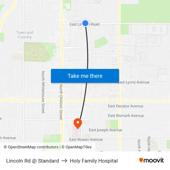 Lincoln Rd @ Standard to Holy Family Hospital map