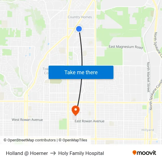 Holland @ Hoerner to Holy Family Hospital map