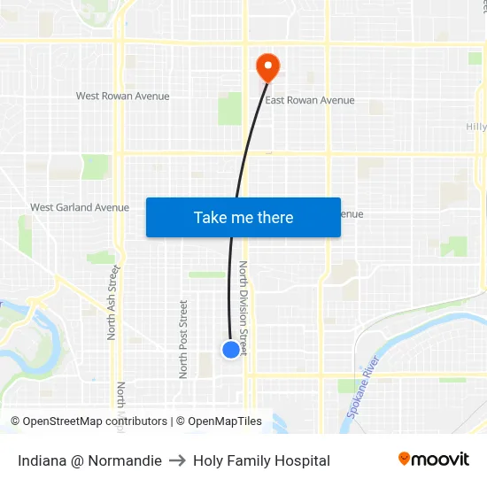 Indiana @ Normandie to Holy Family Hospital map
