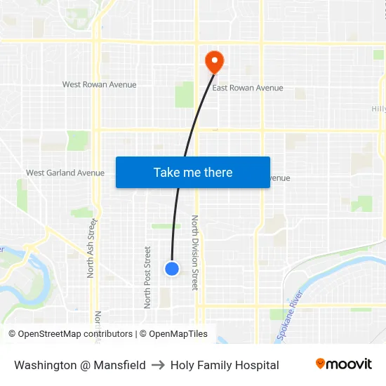 Washington @ Mansfield to Holy Family Hospital map