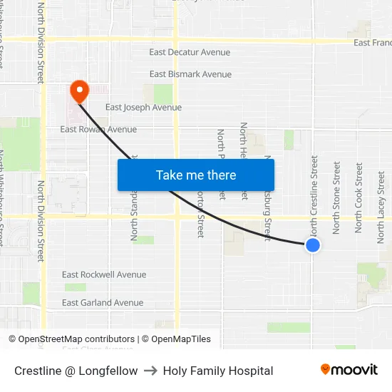 Crestline @ Longfellow to Holy Family Hospital map