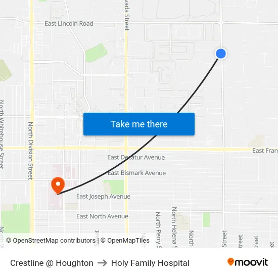 Crestline @ Houghton to Holy Family Hospital map