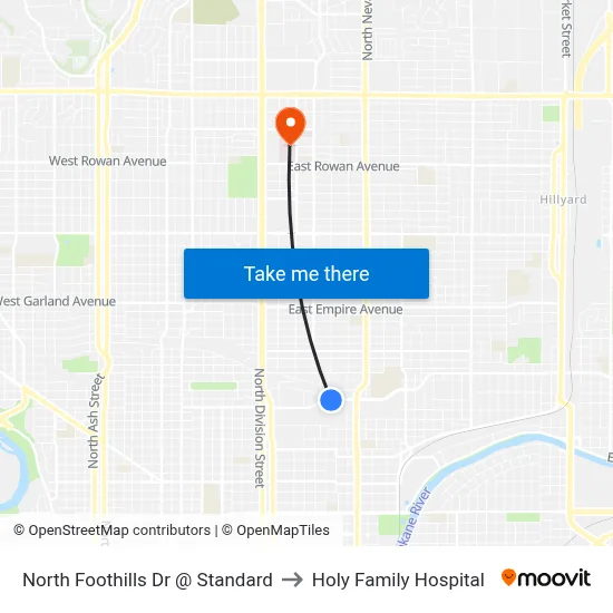 North Foothills Dr @ Standard to Holy Family Hospital map