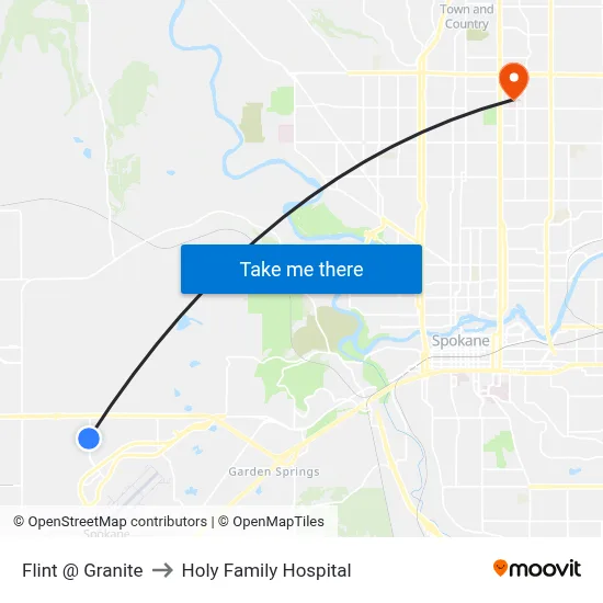 Flint @ Granite to Holy Family Hospital map