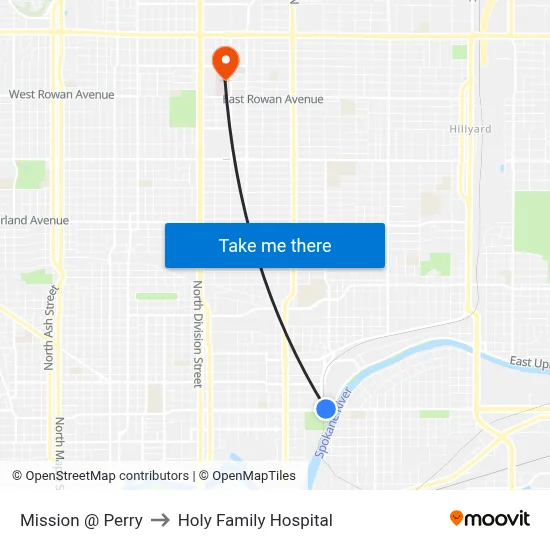 Mission @ Perry to Holy Family Hospital map