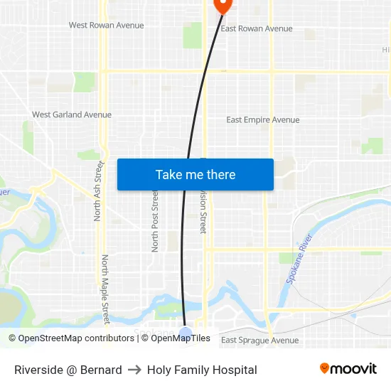 Riverside @ Bernard to Holy Family Hospital map