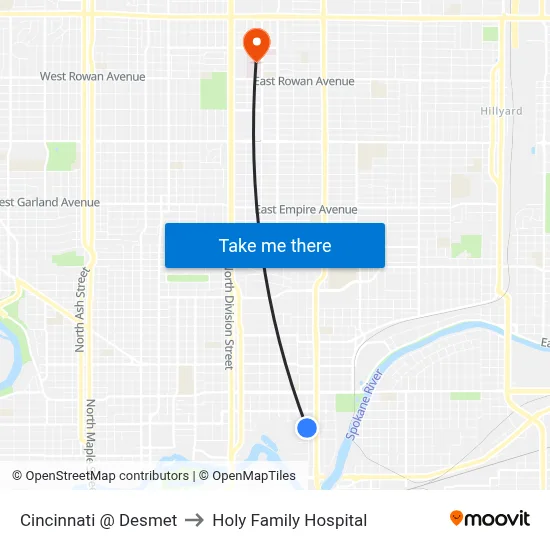 Cincinnati @ Desmet to Holy Family Hospital map