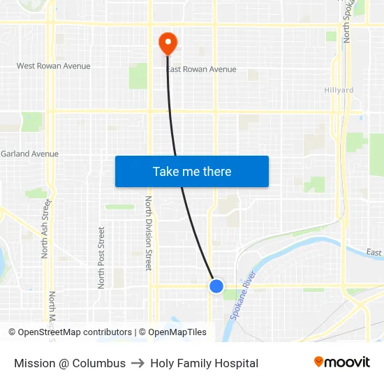 Mission @ Columbus to Holy Family Hospital map