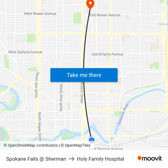 Spokane Falls @ Sherman to Holy Family Hospital map
