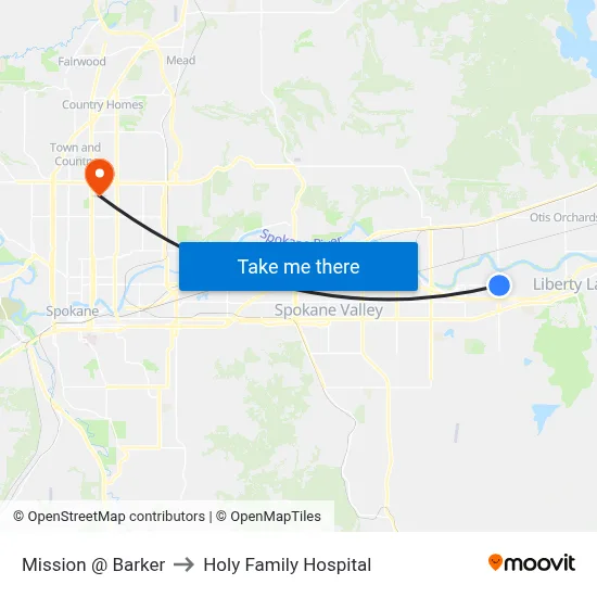 Mission @ Barker to Holy Family Hospital map
