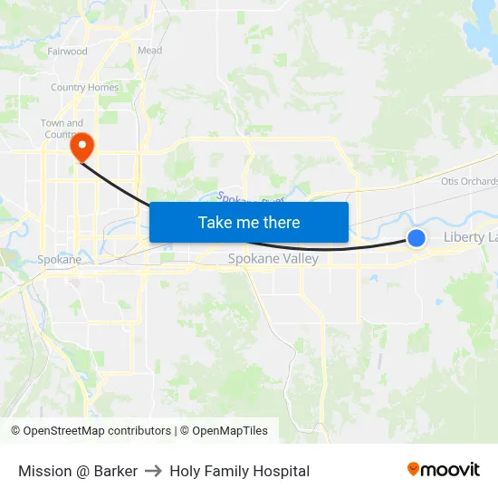 Mission @ Barker to Holy Family Hospital map