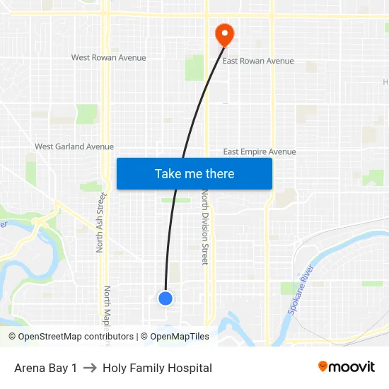 Arena Bay 1 to Holy Family Hospital map