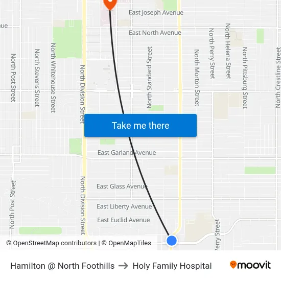 Hamilton @ North Foothills to Holy Family Hospital map