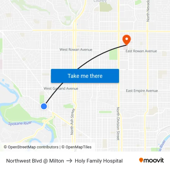 Northwest Blvd @ Milton to Holy Family Hospital map