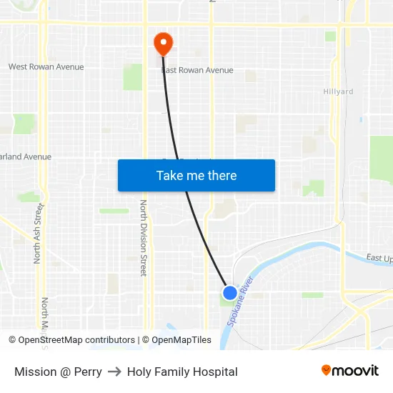Mission @ Perry to Holy Family Hospital map