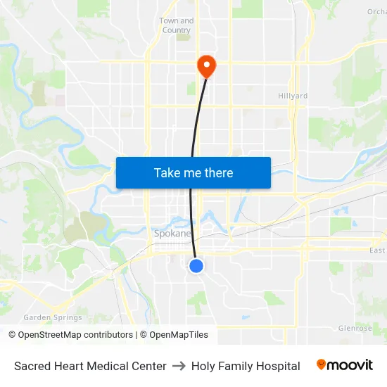 Sacred Heart Medical Center to Holy Family Hospital map