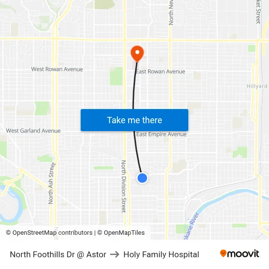 North Foothills Dr @ Astor to Holy Family Hospital map