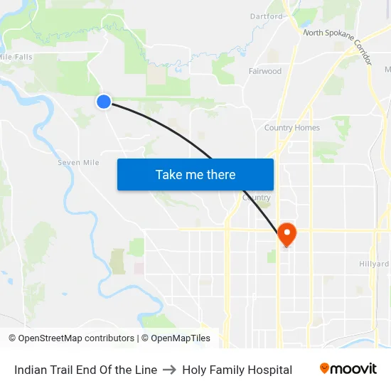 Indian Trail End Of the Line to Holy Family Hospital map