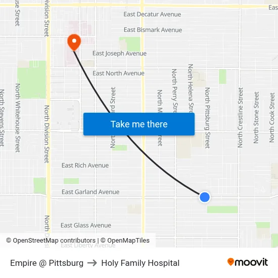 Empire @ Pittsburg to Holy Family Hospital map