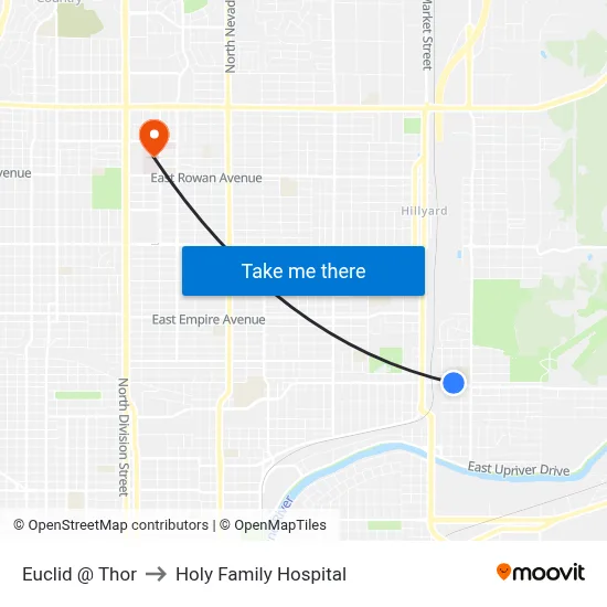 Euclid @ Thor to Holy Family Hospital map