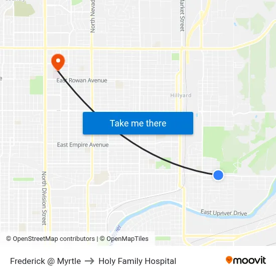 Frederick @ Myrtle to Holy Family Hospital map