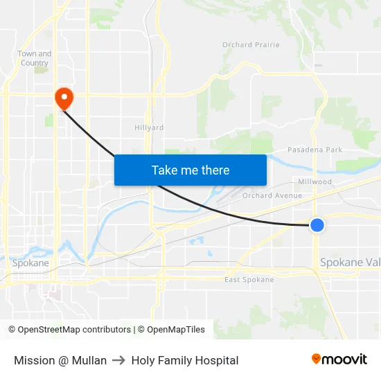 Mission @ Mullan to Holy Family Hospital map