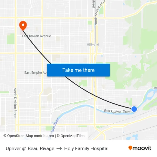 Upriver @ Beau Rivage to Holy Family Hospital map