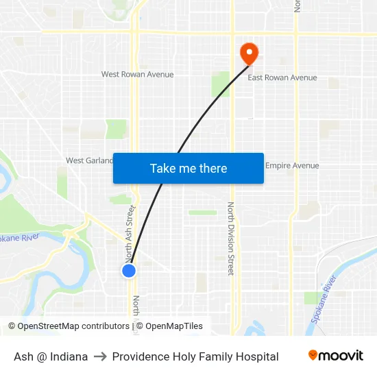 Ash @ Indiana to Providence Holy Family Hospital map