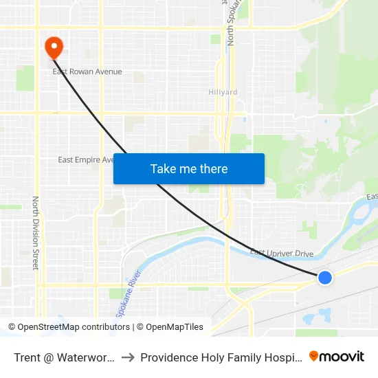 Trent @ Waterworks to Providence Holy Family Hospital map