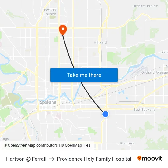 Hartson @ Ferrall to Providence Holy Family Hospital map