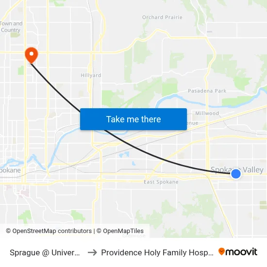 Sprague @ University to Providence Holy Family Hospital map