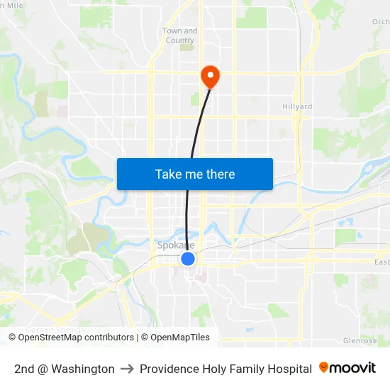 2nd @ Washington to Providence Holy Family Hospital map