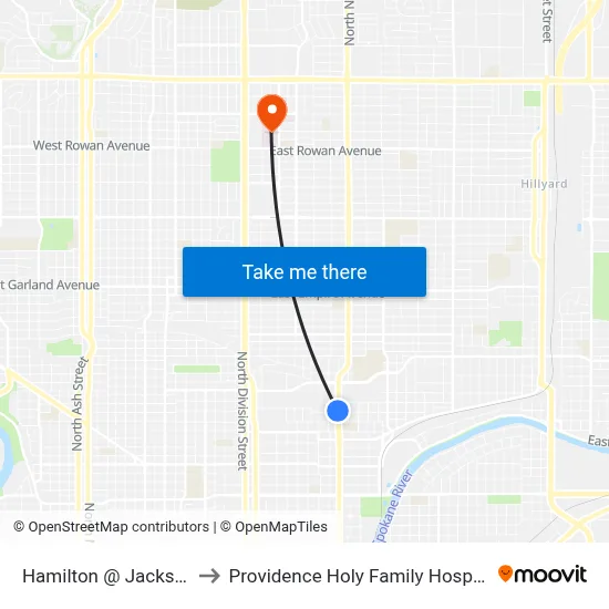 Hamilton @ Jackson to Providence Holy Family Hospital map