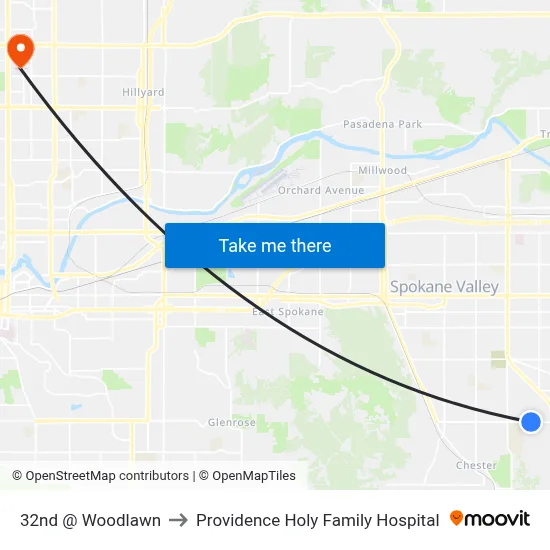 32nd @ Woodlawn to Providence Holy Family Hospital map