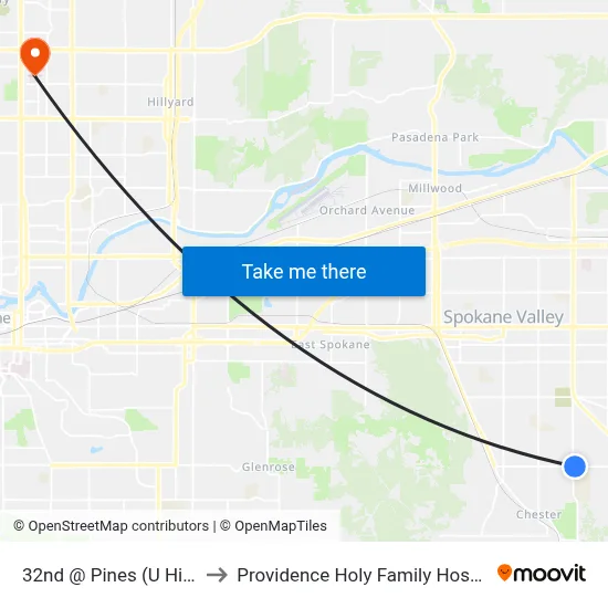32nd @ Pines (U High) to Providence Holy Family Hospital map