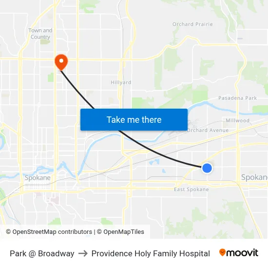 Park @ Broadway to Providence Holy Family Hospital map