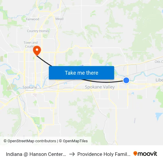 Indiana @ Hanson Center Eastbound to Providence Holy Family Hospital map