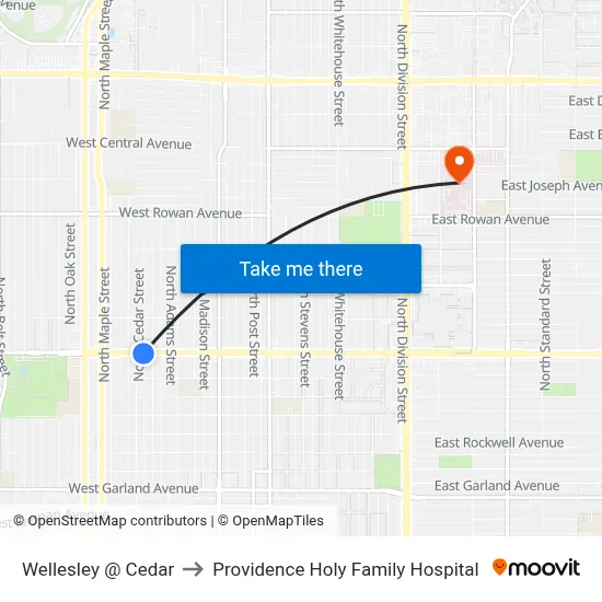 Wellesley @ Cedar to Providence Holy Family Hospital map