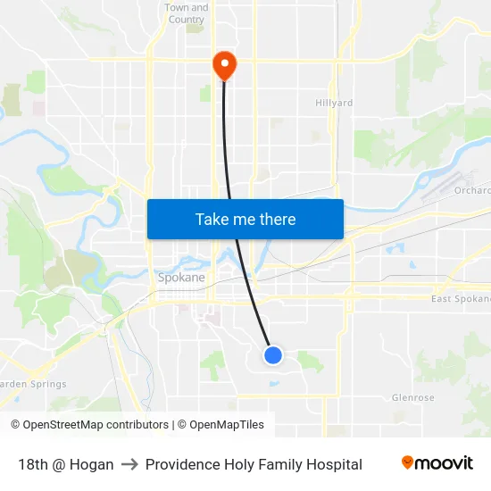 18th @ Hogan to Providence Holy Family Hospital map