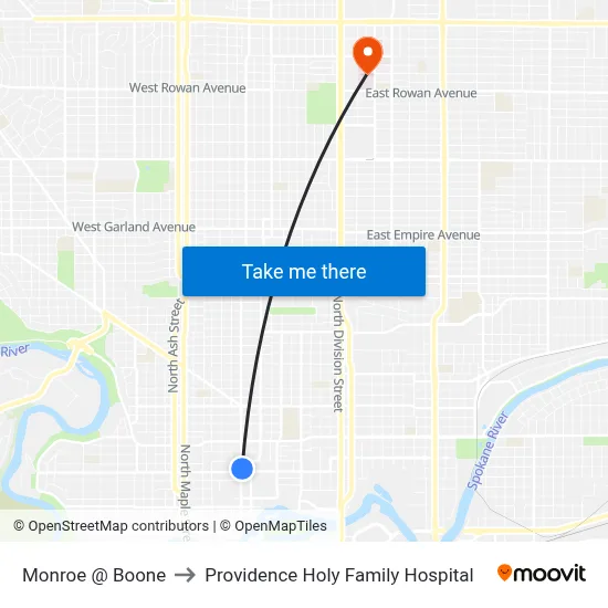 Monroe @ Boone to Providence Holy Family Hospital map
