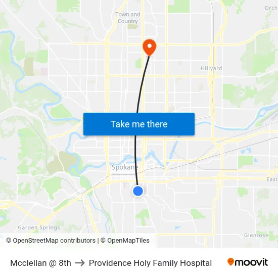 Mcclellan @ 8th to Providence Holy Family Hospital map