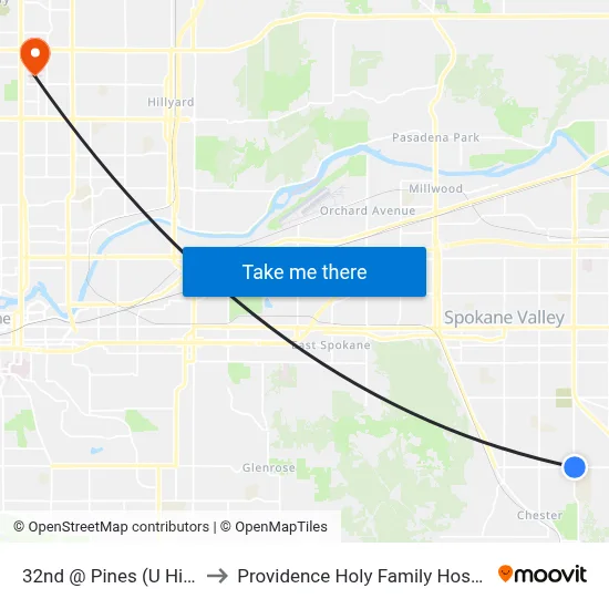 32nd @ Pines (U High) to Providence Holy Family Hospital map
