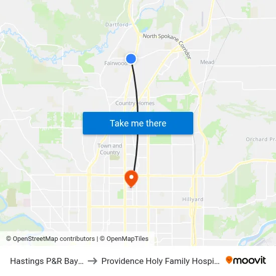 Hastings P&R Bay 4 to Providence Holy Family Hospital map