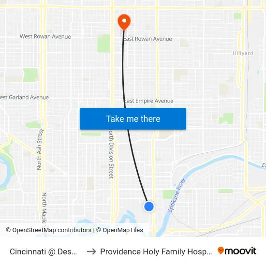 Cincinnati @ Desmet to Providence Holy Family Hospital map