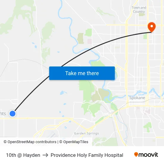 10th @ Hayden to Providence Holy Family Hospital map