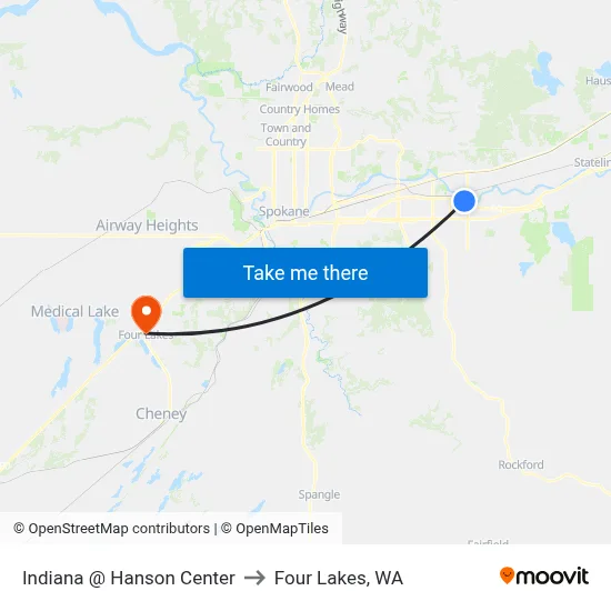 Indiana @ Hanson Center to Four Lakes, WA map