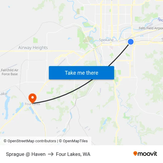 Sprague @ Haven to Four Lakes, WA map